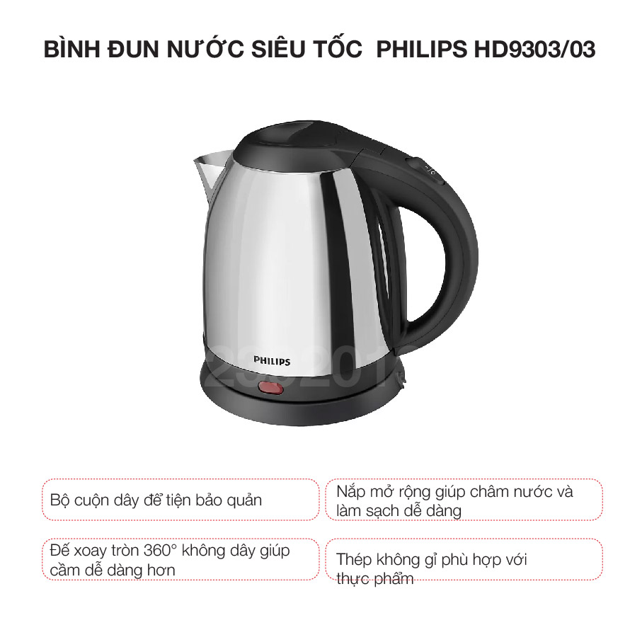 Bình đun nước siêu tốc Philips HD9303/03 - Hàng chính hãng