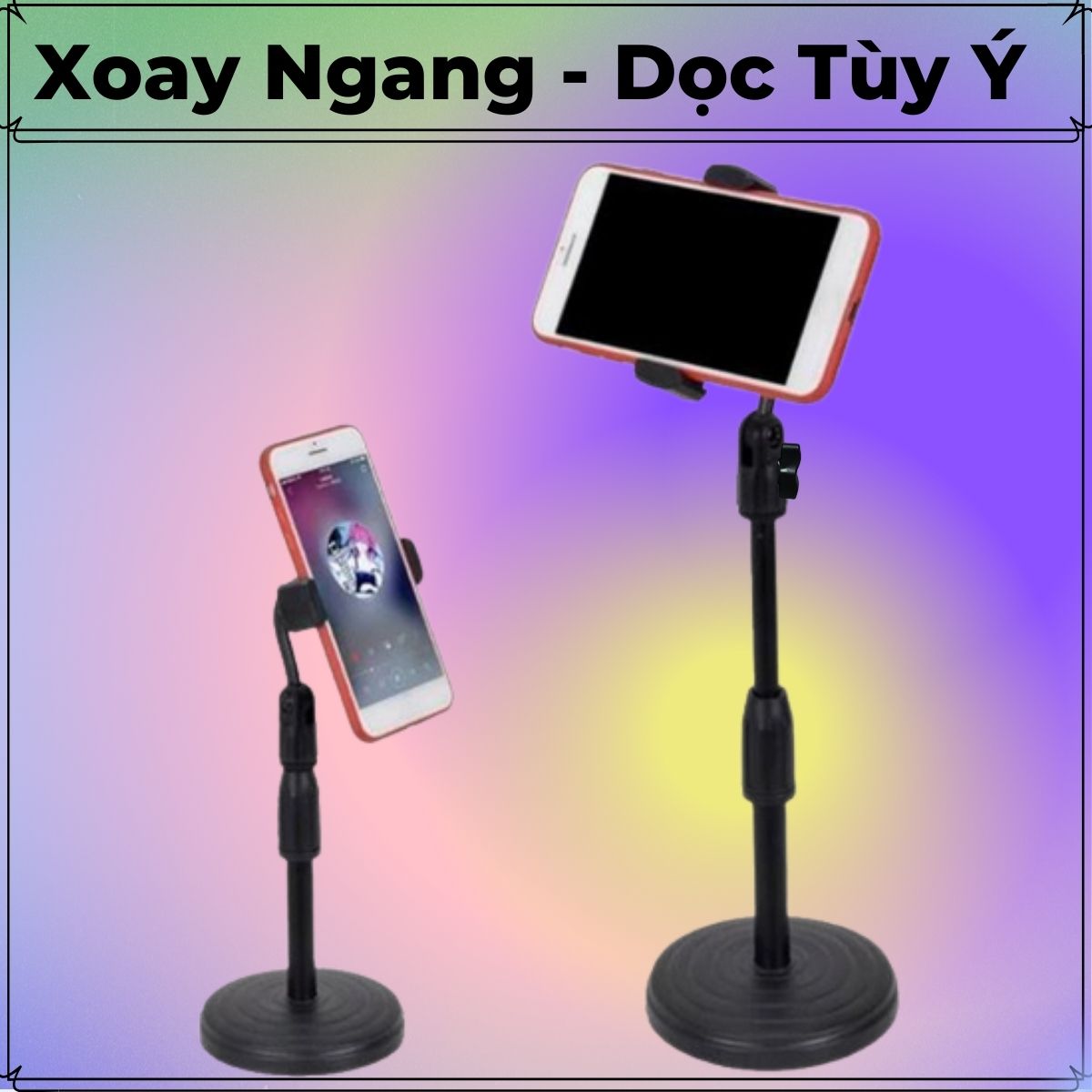 Giá đỡ điện thoại để bàn xoay 360 độ, tùy chỉnh độ dài, chất liệu nhựa cao cấp để livestream, giải trí, học online