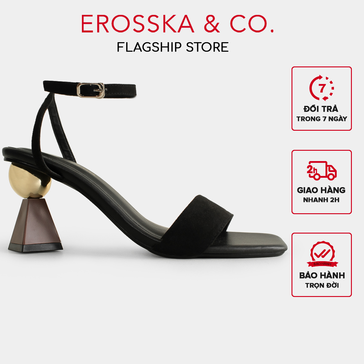 Erosska - Sandal cao gót mũi hở đế vuông phối dây quai mảnh cao 7cm - EB055