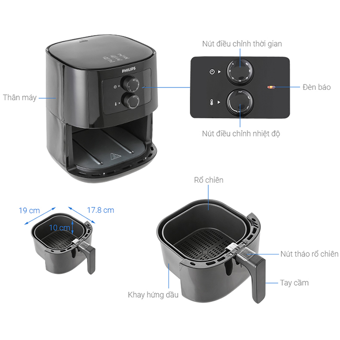 Nồi Chiên Không Dầu Philips HD9200/90 - Hàng Chính Hãng