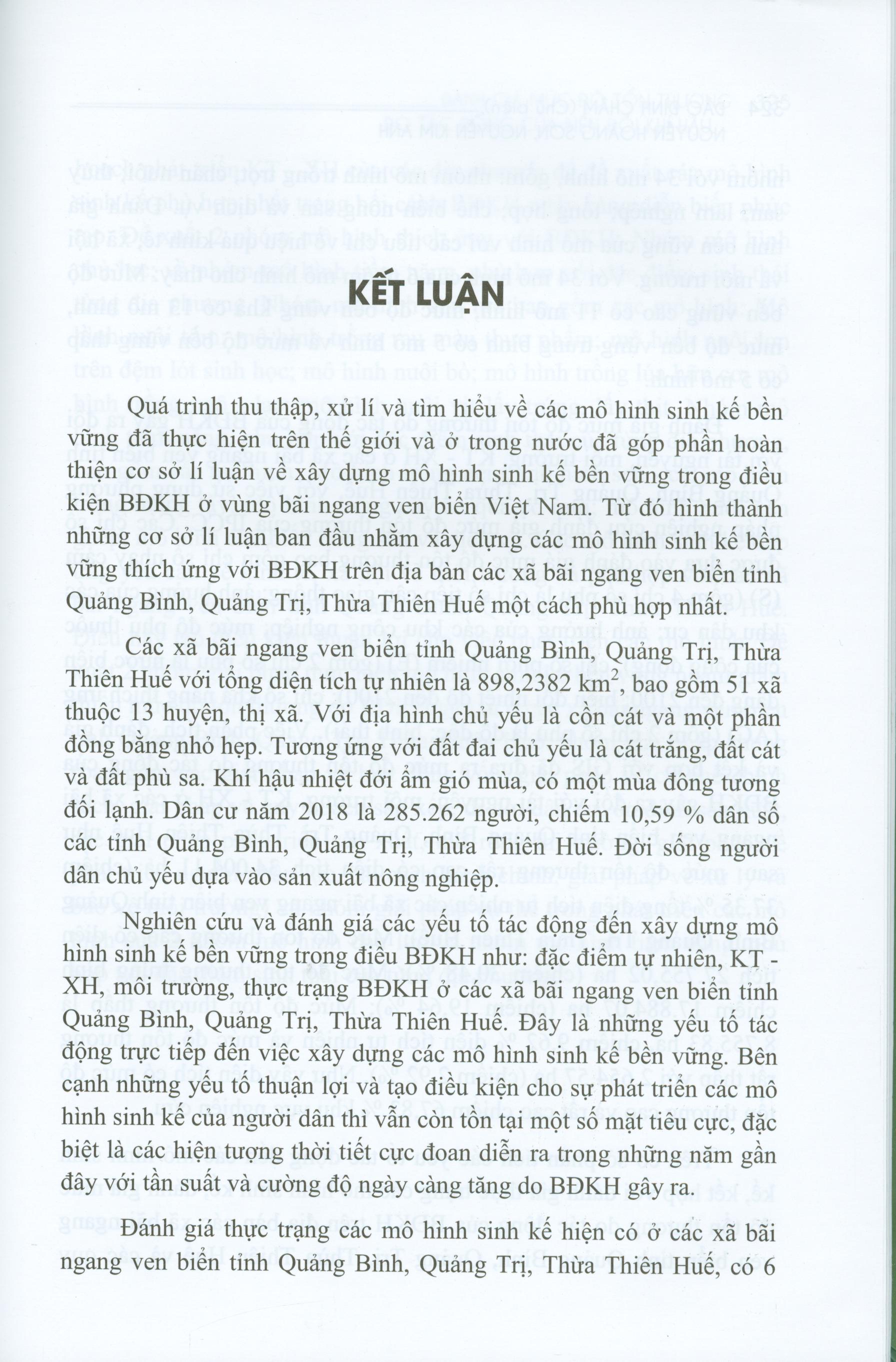 Đánh Giá Mức Độ Tổn Thương Do Tác Động Của Biến Đổi Khí Hậu Ở Các Xã Bãi Ngang Dải Ven Biển Quảng Bình, Quảng Trị, Thừa Thiên Huế Và Đề Xuất Mô Hình Sinh Kế Bền Vững