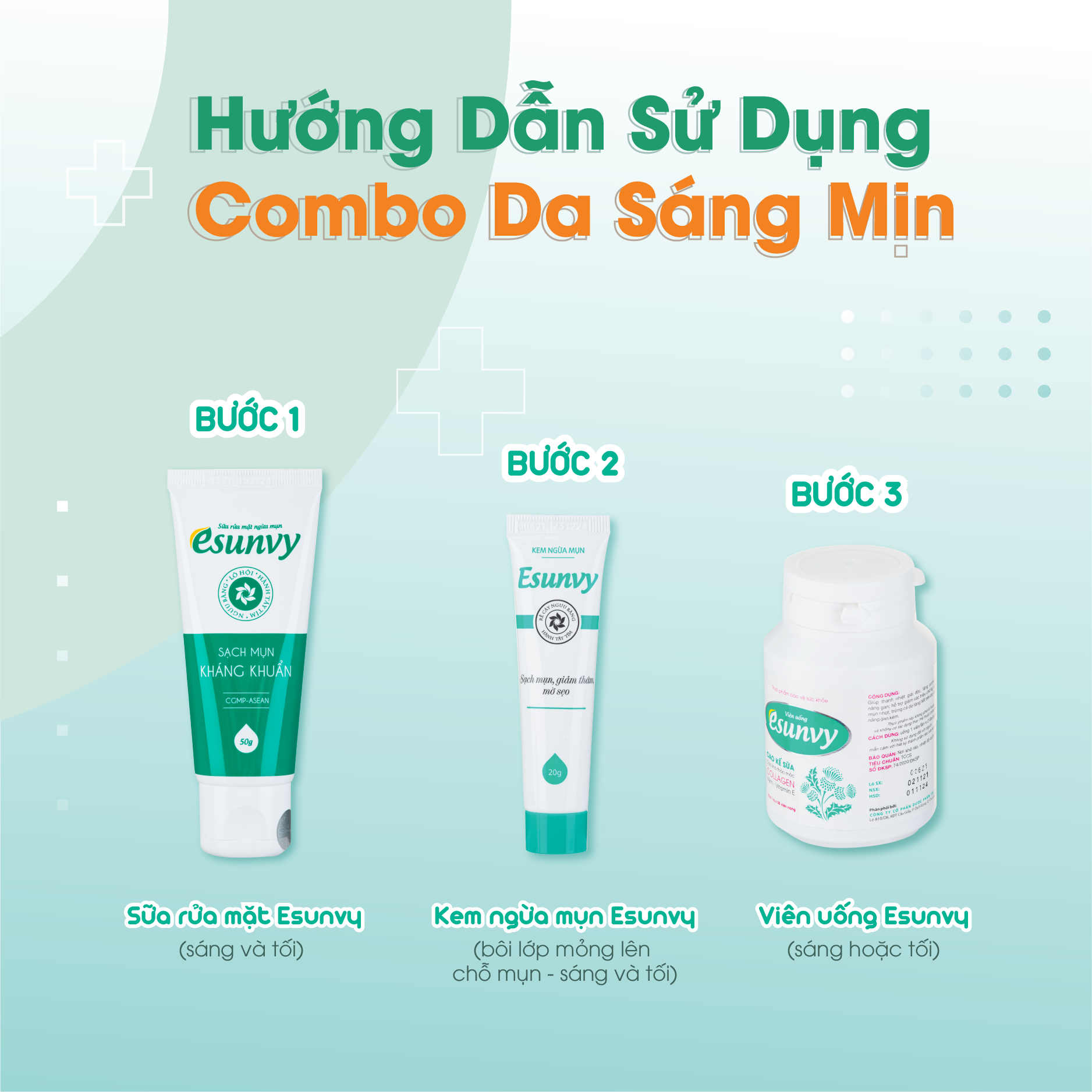 Bộ Sản Phẩm “Da Xinh Sạch Mụn” Esunvy - Giúp Da Mịn Màng, Hết Thâm, Mờ Sẹo, Dùng Cho Mọi Loại Da DXSM