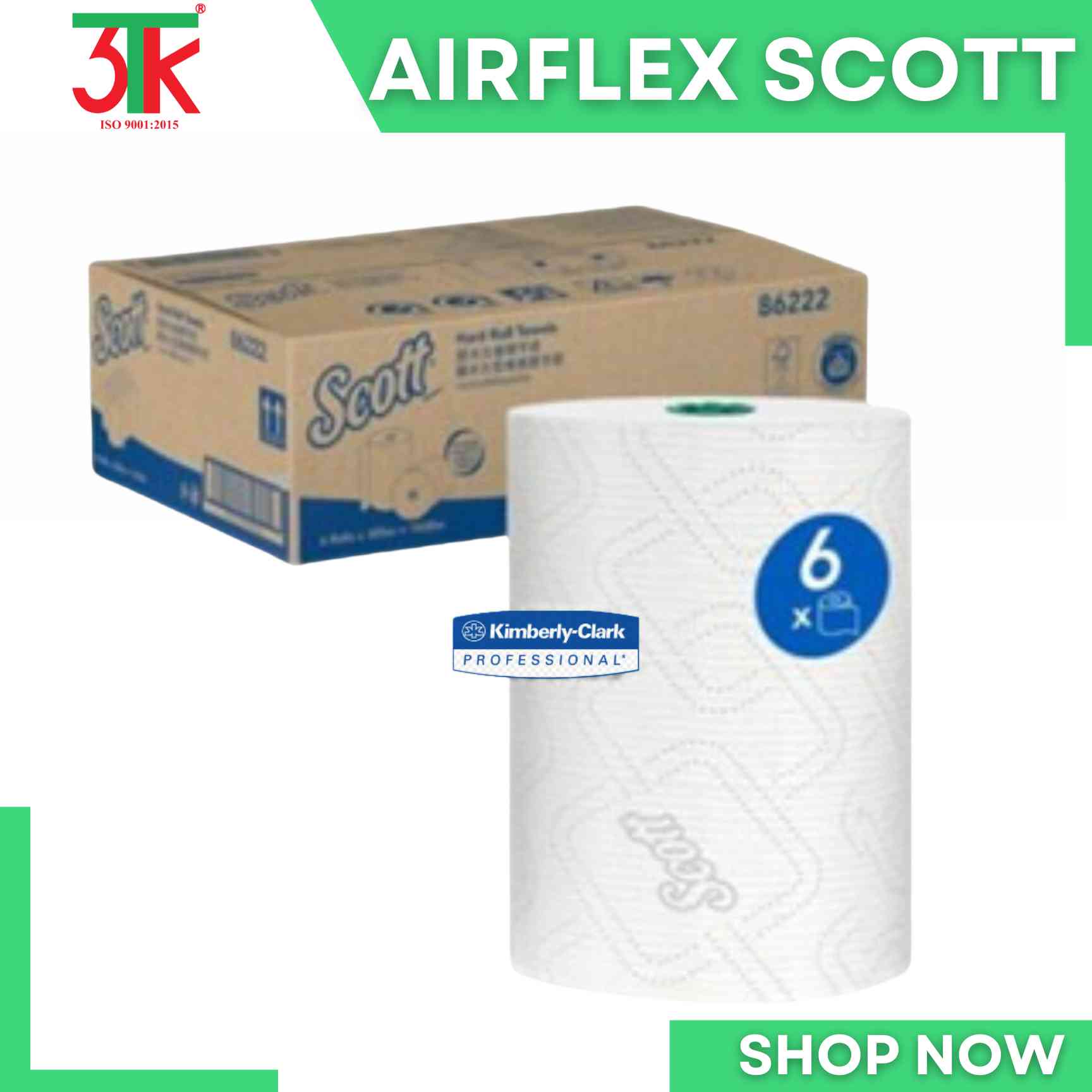 Khăn giấy lau tay công nghệ Airflex dạng cuộn lớn SCOTT HRT 305M Mã 86222