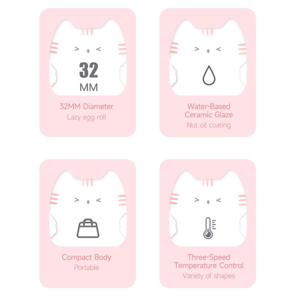 Máy Uốn Tóc Riwa Tráng Men 3 Tốc Độ Điều Chỉnh Nhiệt Độ Thiết Kế Móng Vuốt Mèo 32MM