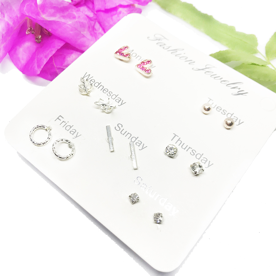 Bông tai khuyên tai hoa tai nữ thời trang set 7 đôi