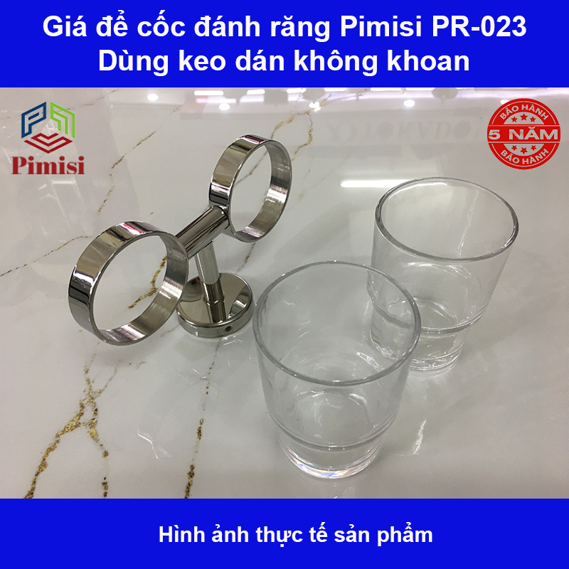 Giá để cốc đánh răng dán tường Pimisi inox 304 dùng làm kệ đựng ly và bàn chải đánh răng trong nhà tắm dán bằng keo không cần khoan | Hàng chính hãng