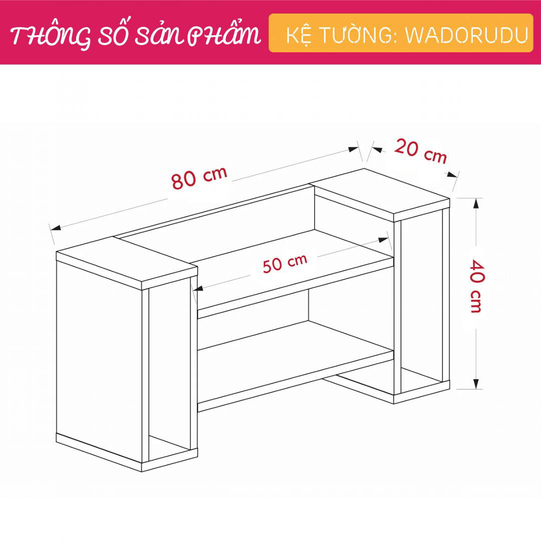 Kệ gỗ treo tường trang trí hiện đại SMLIFE Wadorudu | Gỗ MDF dày 17mm chống ẩm | D80xR20xC40cm