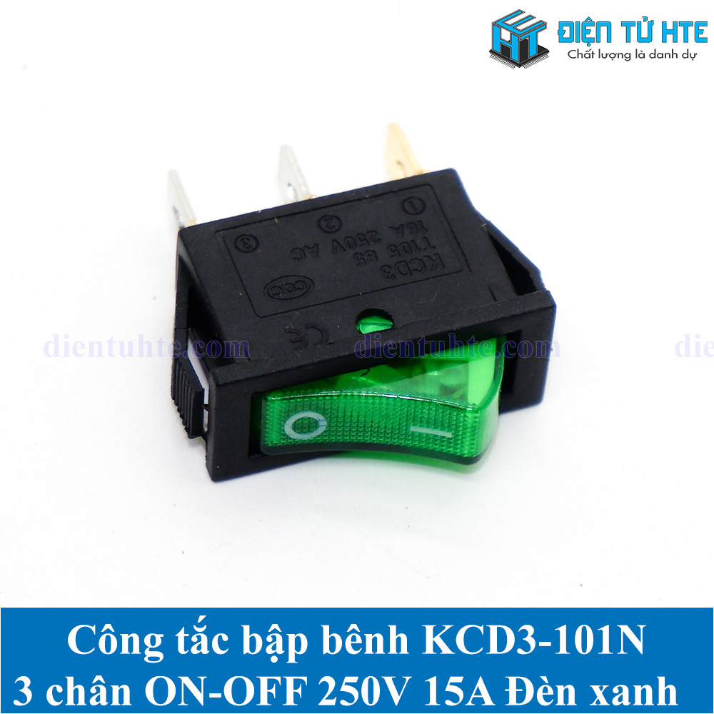 Bộ 2 Công tắc bập bênh KCD3 KCD3-101N 3 chân 250V 16A có đèn