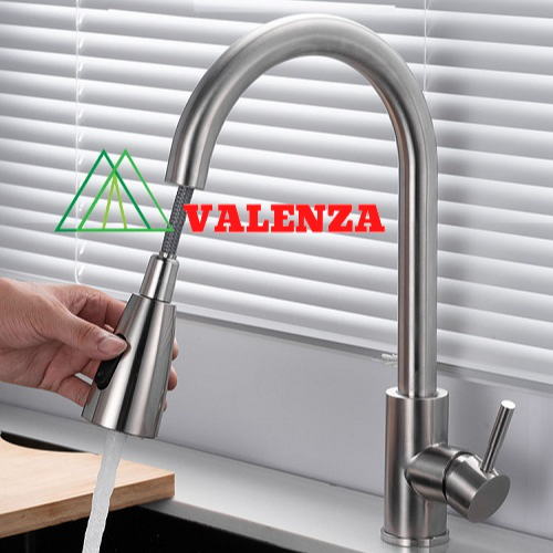 Vòi rửa bát Valenza sus304 nóng lạnh rút dây 01