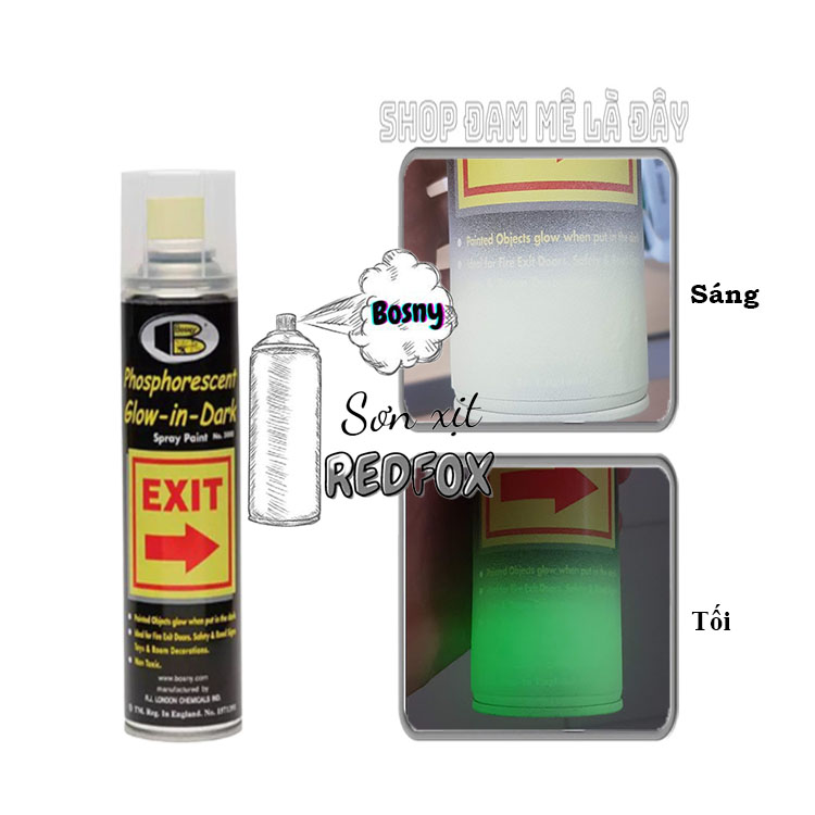 Sơn xịt phát sáng trong tối, dạ quang phát sáng ban đêm phosphorescent Bosny dung tích 200ml -  Thái lan, sơn ô tô, xe máy, trang trí, biển báo, lối thoát hiểm