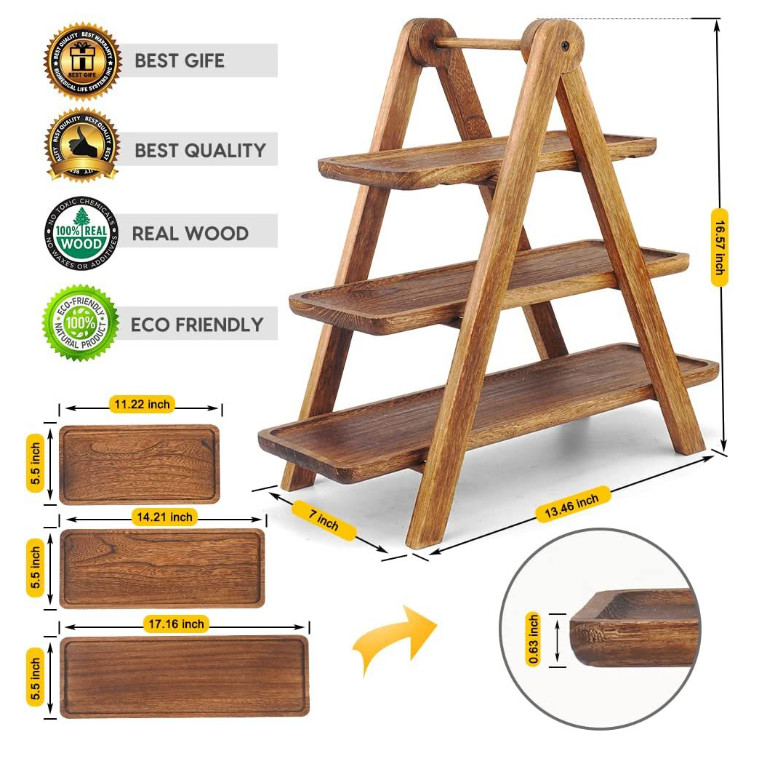 Khay Gỗ Bàn Tiệc 3 tầng Serving Cascading Tray 3F