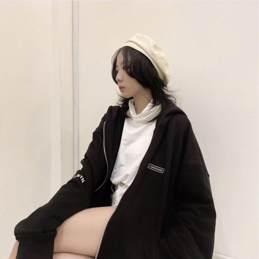 Áo khoác nỉ ️ Hoodie Dây Kéo SENTI Ulzzang form rộng Unisex bông 2 lớp trẻ trung - CRISPUS Đen &lt;58Kg