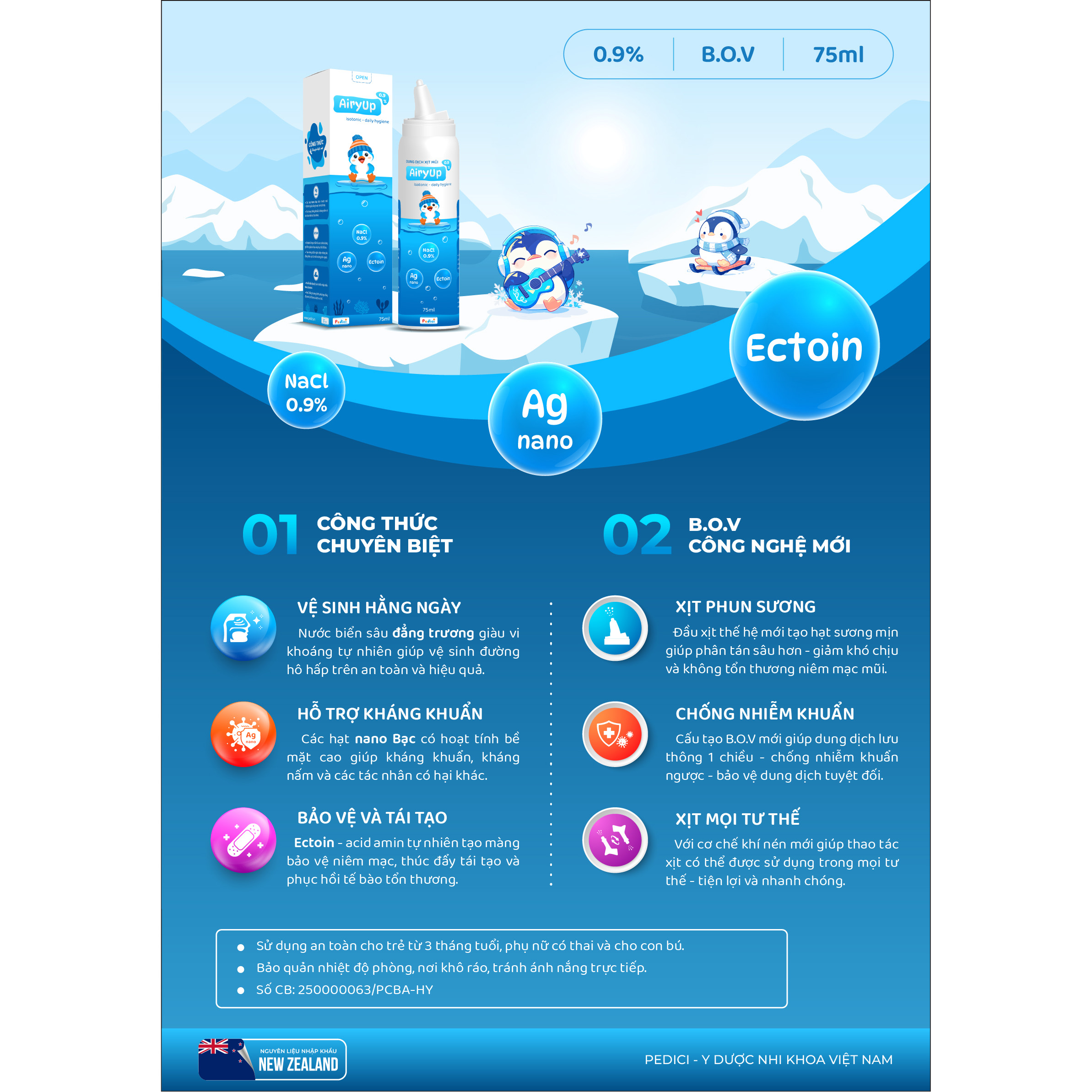 COMBO Xịt Mũi Biển Sâu AiryUp 0.9% &amp; 1.9% - Vệ Sinh Mũi Họng Hằng Ngày, Hỗ Trợ Kháng Khuẩn &amp; Dưỡng Ẩm Mũi Họng