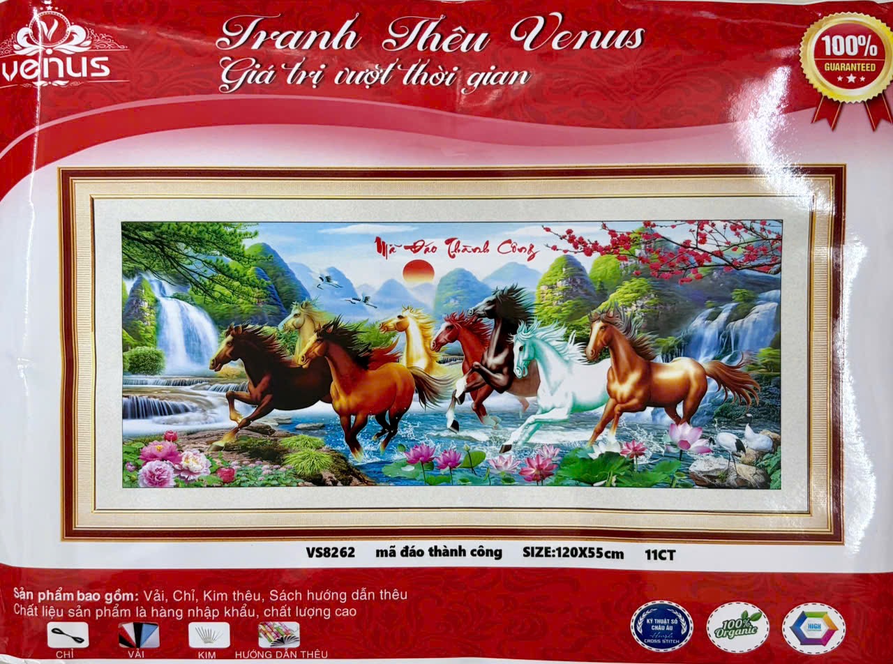 Tranh thêu kín Mã đáo thành công vs8262, kích thước 120 x 55 cm