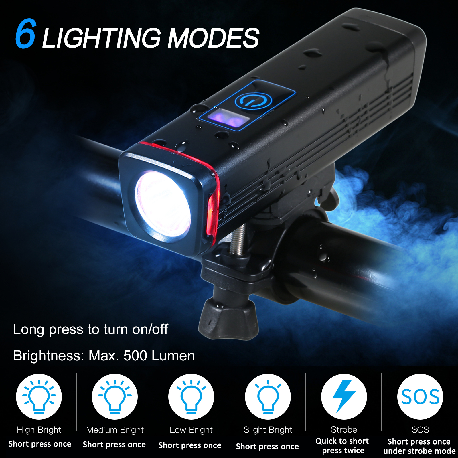 Đèn xe đạp LED siêu sáng có thể sạc lại làm bằng hợp kim nhôm và chống nước