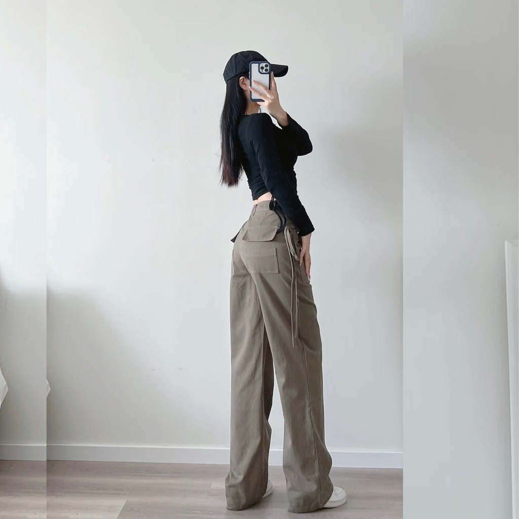 Quần KaKi Cargo Lưng Cao Phối Dây Nam Nữ Unisex - Quần Túi Hộp Cargo Pants Nam Nữ