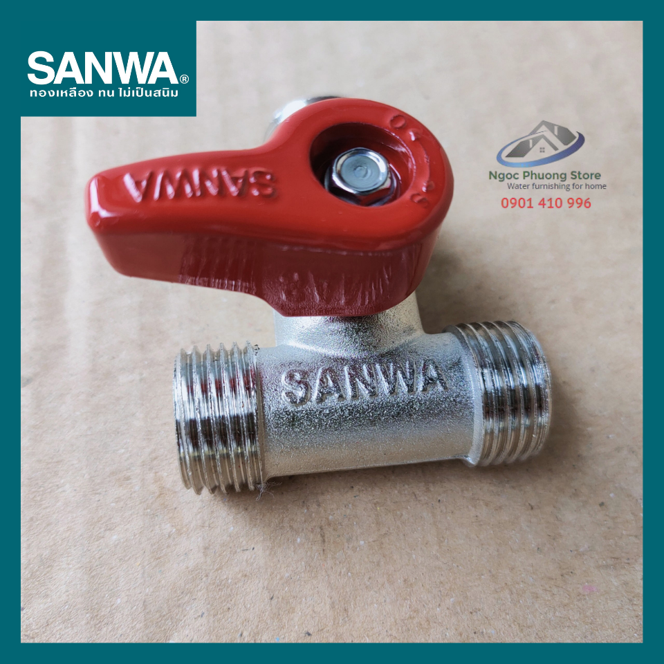 Van khóa nước bằng đồng chia 3 đường nước, 3 đầu ren ngoài SANWA THÁI LAN Phi 21mm BV15MMM