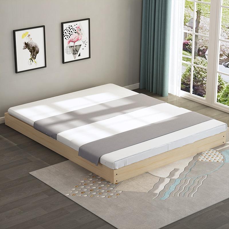 Phong cách mới nhất giường tatami gỗ đặc đơn giản Giường thấp 1,8m Giường phòng cho thuê 1,5m Giường gỗ đặc kinh tế Giường đơn 1,2m