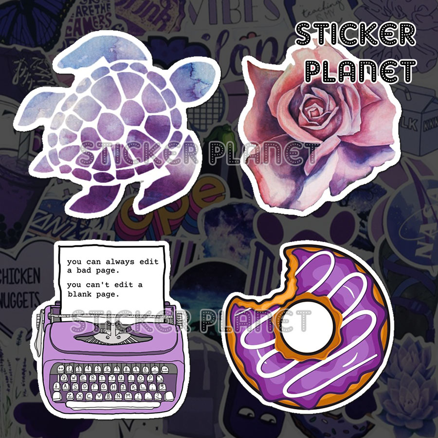 Bộ sticker chống thấm nước trang trí mũ bảo hiểm, đàn, guitar, ukulele, điện thoại laptop, dán sticker macbook sticker chủ đề màu tím