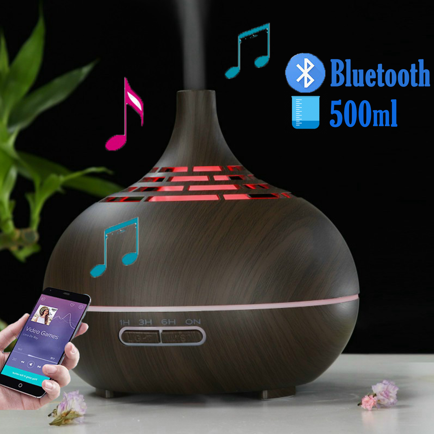 Máy Khuếch Tán Tinh Dầu Có Loa Bluetooth Nghe Nhạc Cực Hay, Máy Xông Tinh Dầu Chuyên Dụng, Có Remote Điều Khiển Và Đèn LED 7 Màu