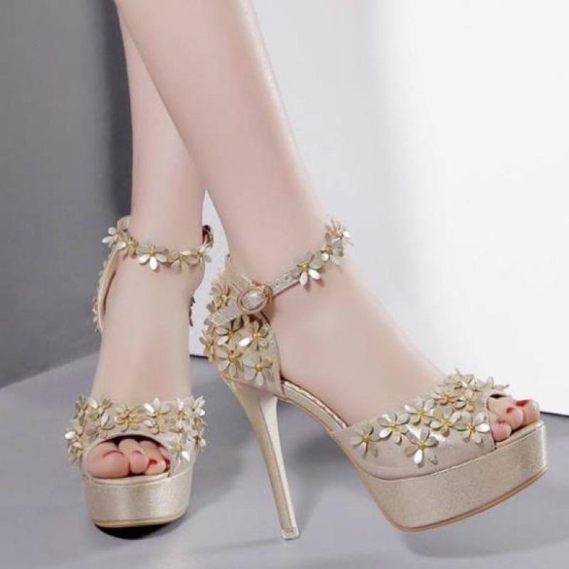 Giày cao gót hoa đi tiệc tiểu thư xinh 12cm