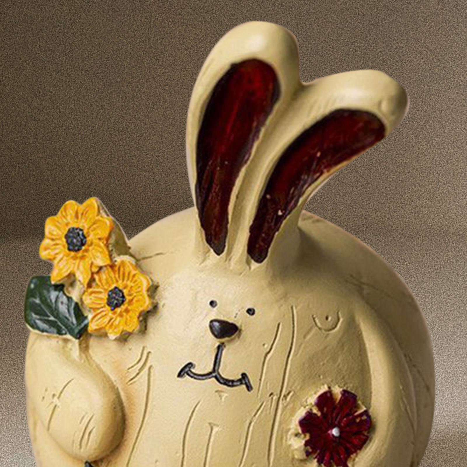 2Pcs Cute Rabbit Head Sculptures Home Decoration Statue Desktop Figurine