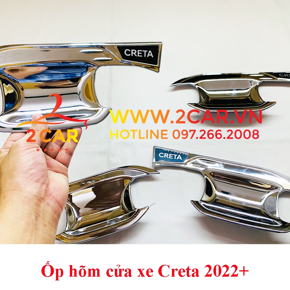 Combo Ốp Tay nắm, Hõm cửa, chén cửa, nắp bình xăng Xe Hyundai Creta 2022- 2023 Mạ Crom cao cấp