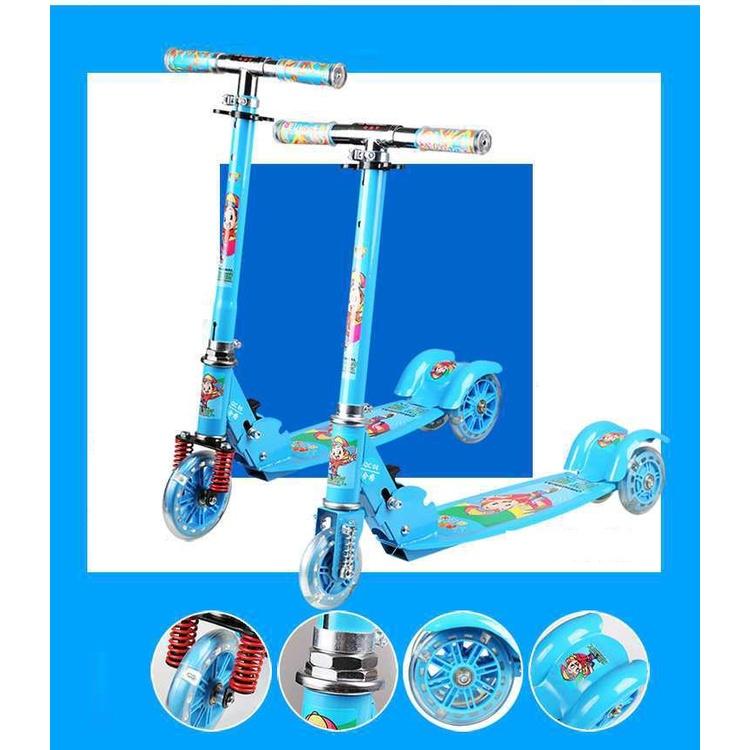 Xe scooter khung sắt cho bé HCM-LOẠI TO Xe trượt trẻ em 3 bánh gấp gọn có đèn phát sáng, khung sắt cứng cáp