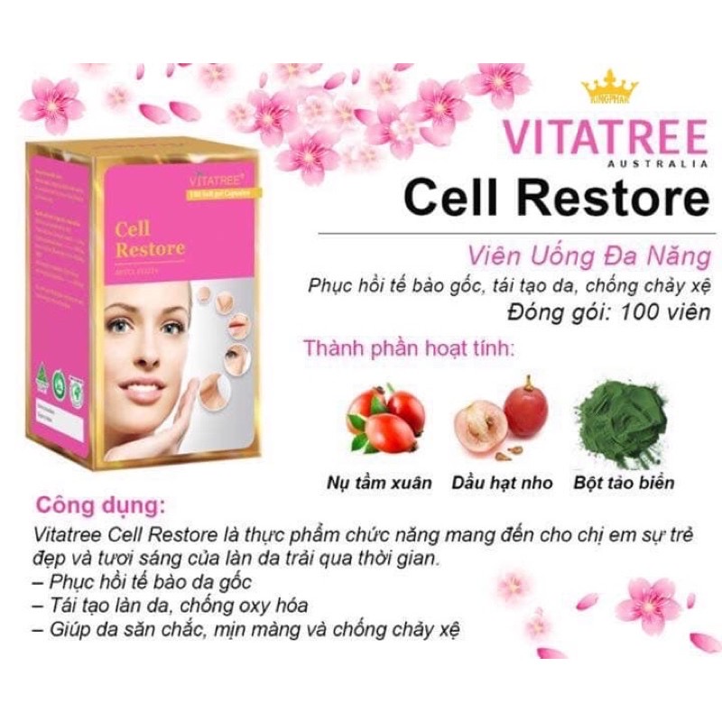 Viên uống tế bào gốc Vitatree Cell Restore, hộp 100v, nhập khẩu Úc, đẹp da, chống lão hoá