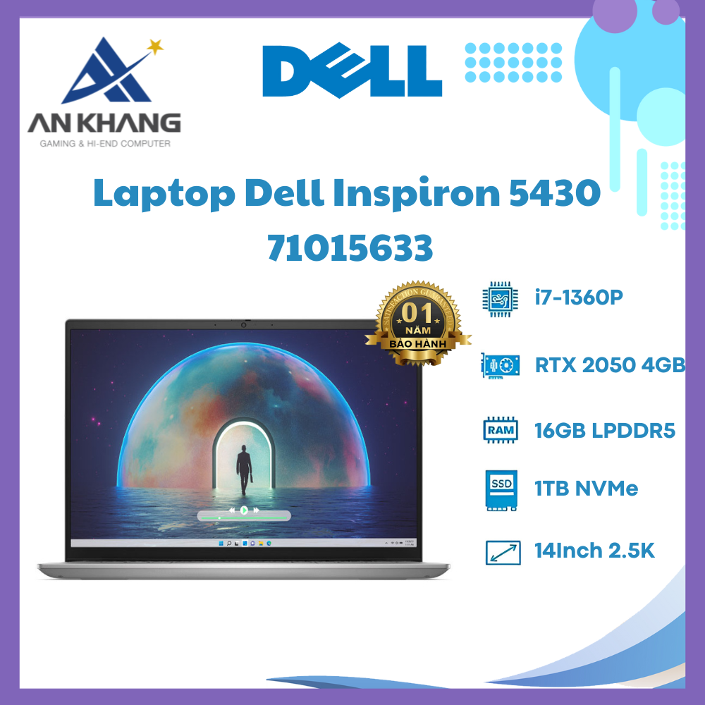 Laptop Dell Inspiron 14 5430 71015633 (Intel Core i7-1360P | 16GB | 1TB | RTX 2050 4GB | 14 inch 2.5K WVA | Win 11 | Office | Bạc) - Hàng Chính Hãng - Bảo Hành 12 Tháng