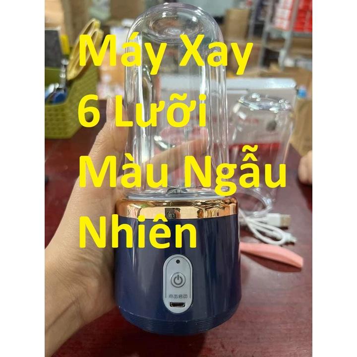 Máy xay sinh tố mini 6 lưỡi cầm tay dung tích 300ml đa năng sạc điện có thể xay đá viên - T2K Shop