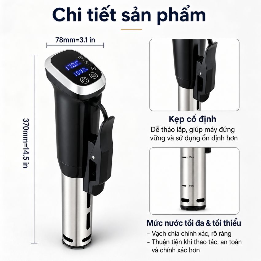 Máy nấu chậm chân không Sous vide BioloMix SV-8008 1200W Điều khiển màn hình LED - Hàng Chính Hãng