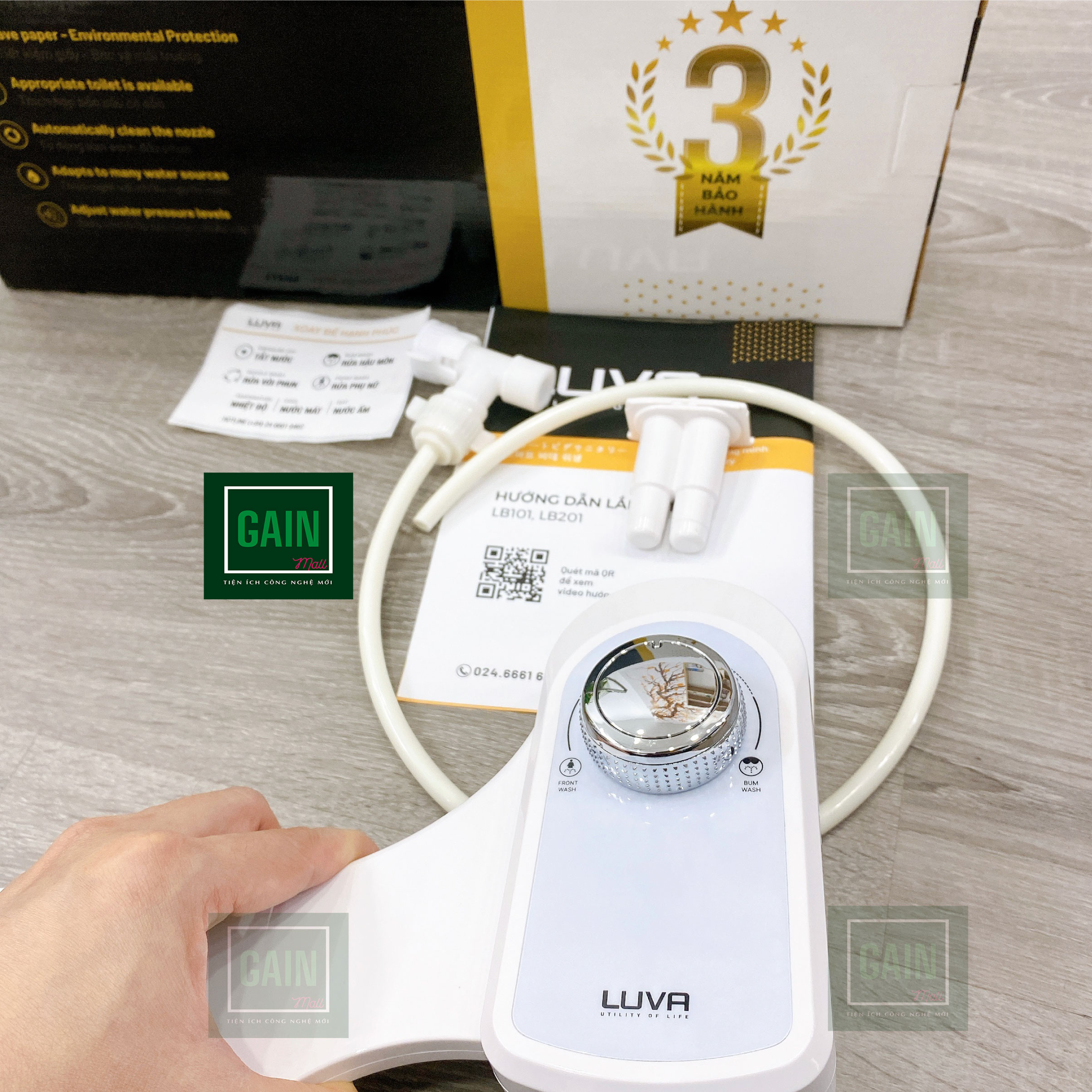 Vòi Rửa Xịt Vệ Sinh Thông Minh Luva Bidet LB201, 2 Vòi Rửa, Hàng Chính Hãng, Không Dùng Điện, Tự Rửa Vòi Phun