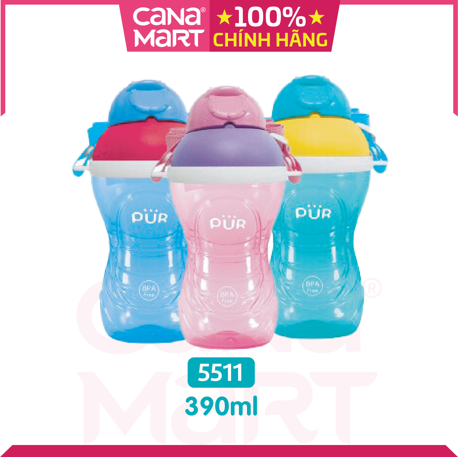 Bình nước uống thể thao cho bé có dây đeo Pur 390ml, không chứa BPA (5511)