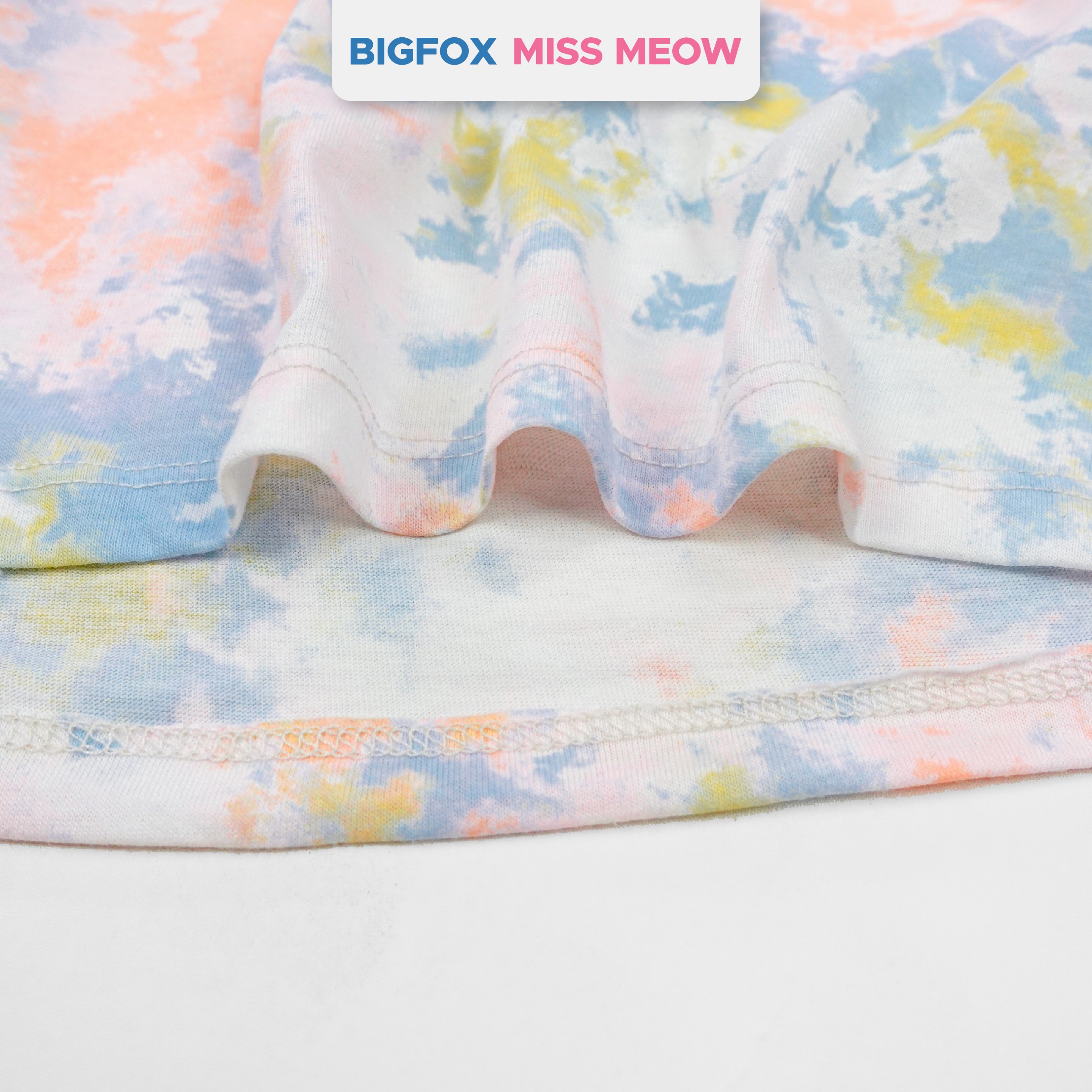 Bộ cotton bé gái Bigfox Miss Meow size đại cộc tay mùa hè in loang đẹp cỡ 3,6,9,11 tuổi 30kg 40kg
