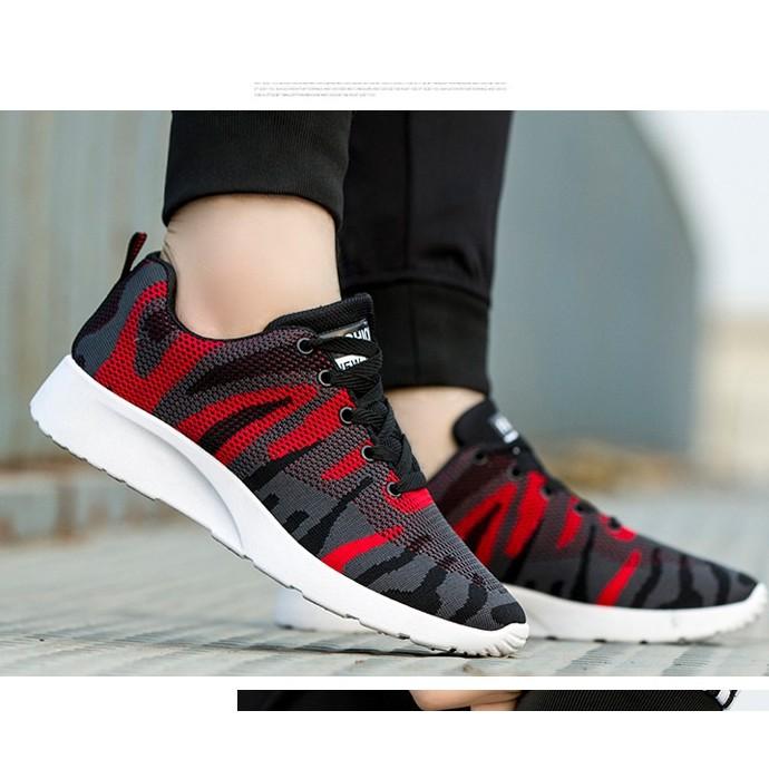 Giày Nam Sneaker Thể Thao - Giày chạy bộ, giày tập 34 Màu Đỏ Ghi Đế Cao Phong Cách