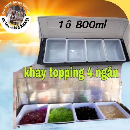 Khay topping 4 ngăn dụng cụ pha chế tổng