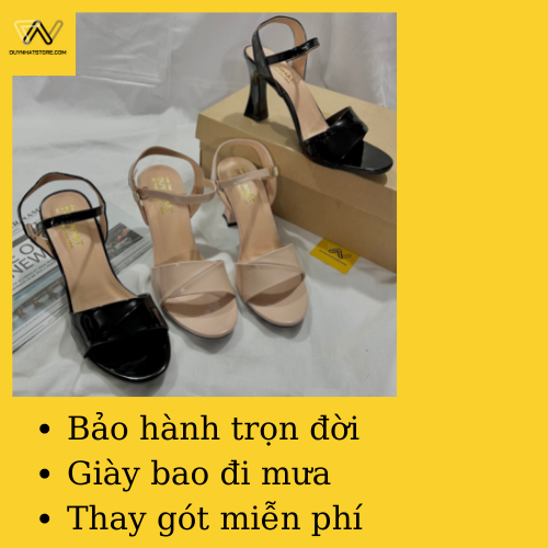 Giày Hở Mũi Sandal Trơn Soắn Cao Gót 7cm Giày Duy Nhật Store Phối Da Bóng Gót Vuông Uzzang Trend Thanh Lịch Màu Đen Kem