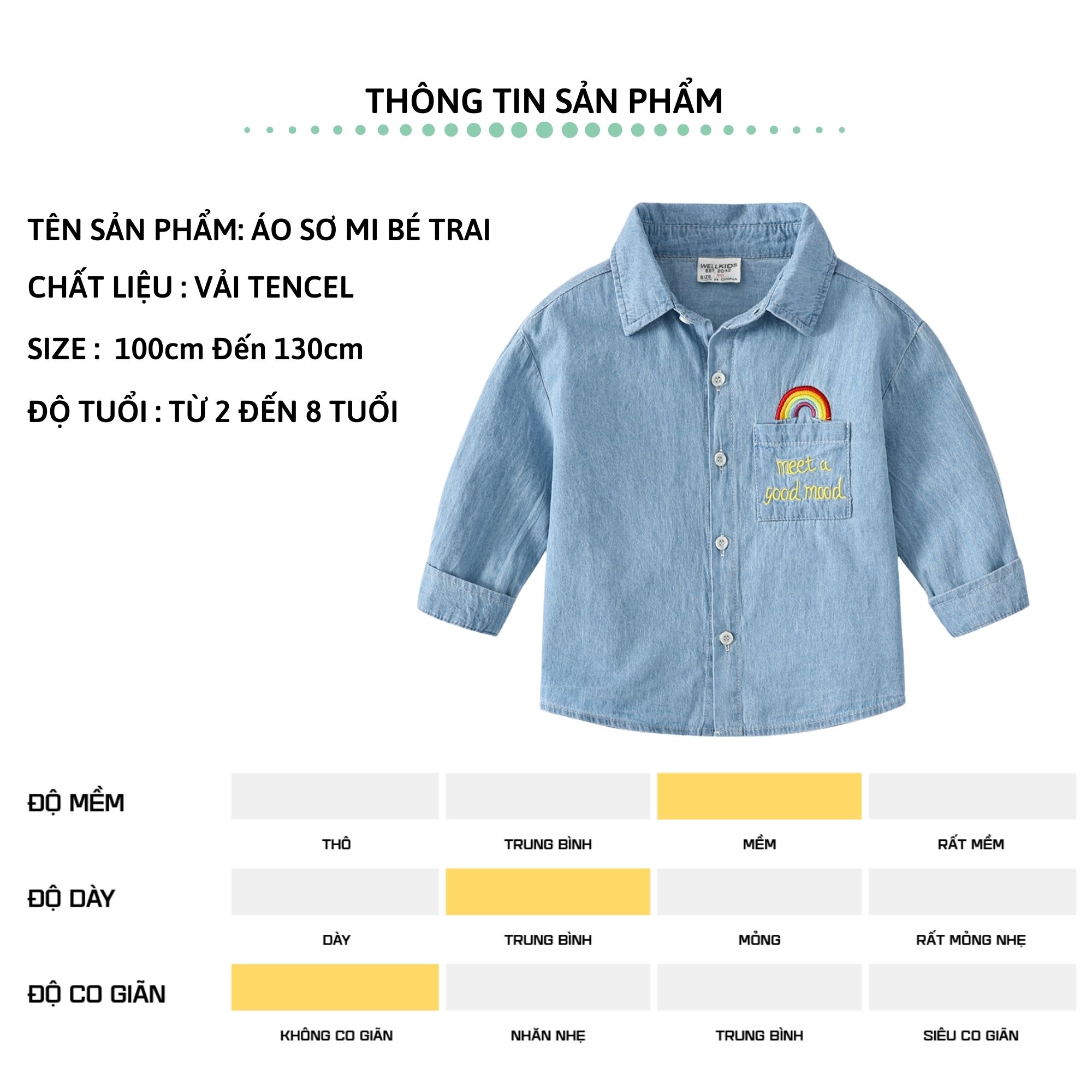 Áo sơ mi jean bé trai dài tay 27Kids WELLKIDS áo bò mềm cổ bẻ đi học nam cho trẻ từ 2-8 tuổi BLSH4