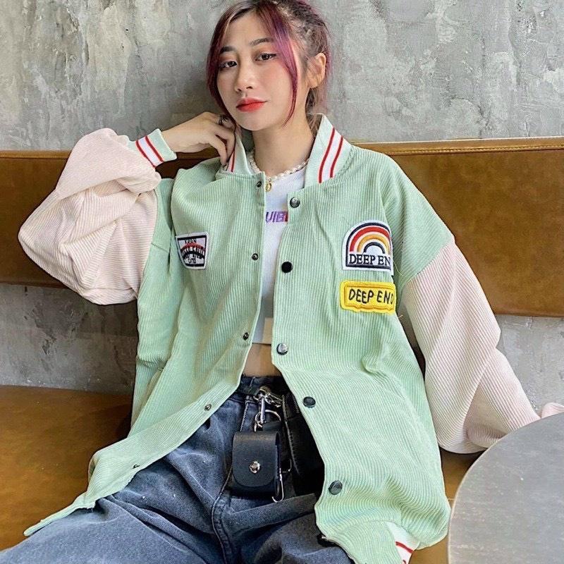 Áo Khoác Bomber Logo Áo Khoác Chất Nhung Dày Dặn Form Rộng Unisex Nam Nữ Mặc Thoải Mái