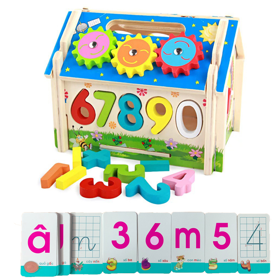 Đồ Chơi Nhà Thả Số Đập Bóng Bằng Gỗ Tặng Kèm 40 Thẻ Học Flashcard Benrikids