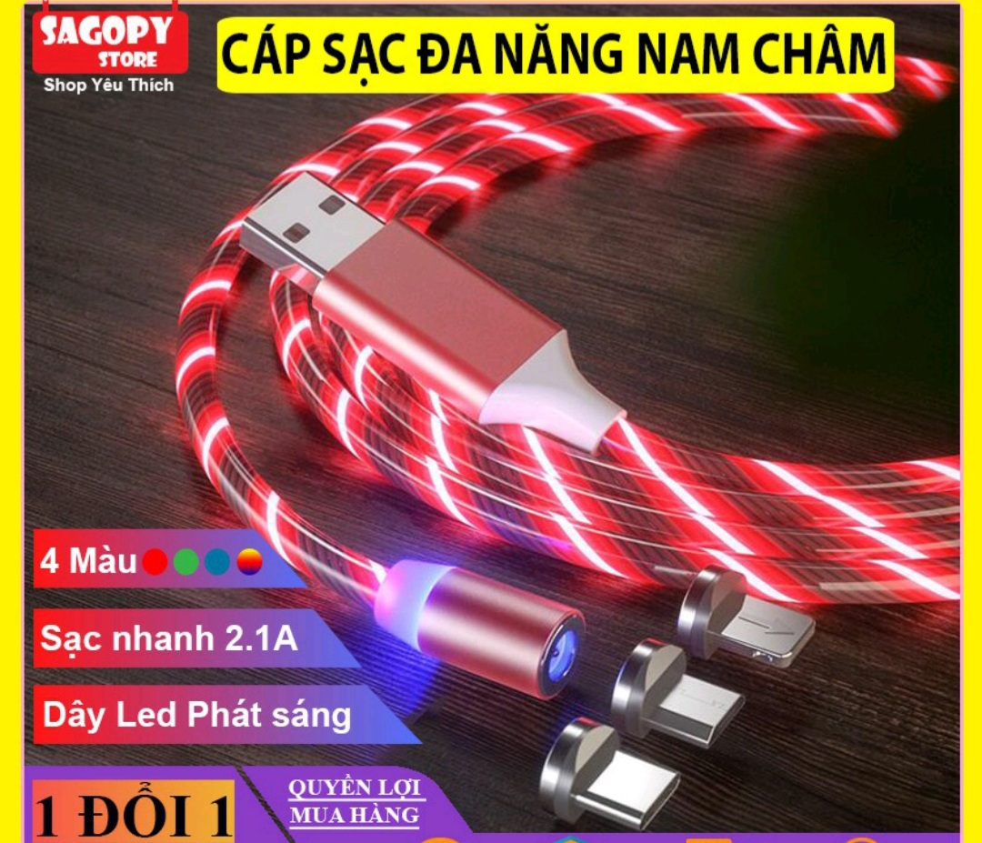 CỰC CHẤT VỚI 1 DÂY CÁP SẠC ĐIỆN THOẠI HÚT NAM CHÂM VỚI 3 ĐẦU SẠC CÓ ĐÈN LED CHẠY ĐUỔI CỰC ĐẸP HÀNG CHUẨN CHẤT LƯỢNG