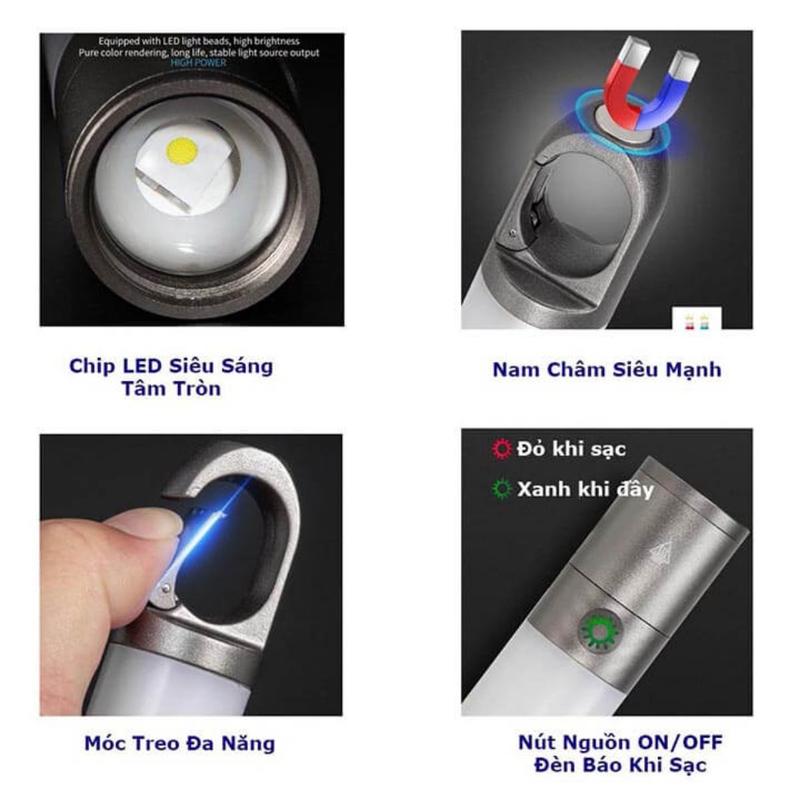 Đèn pin siêu sáng cầm tay có zoom xa gần, đèn led cắm trại dã ngoại 8 chế độ sáng, 5 màu ánh sáng có móc treo tiện dụng Mai Lee