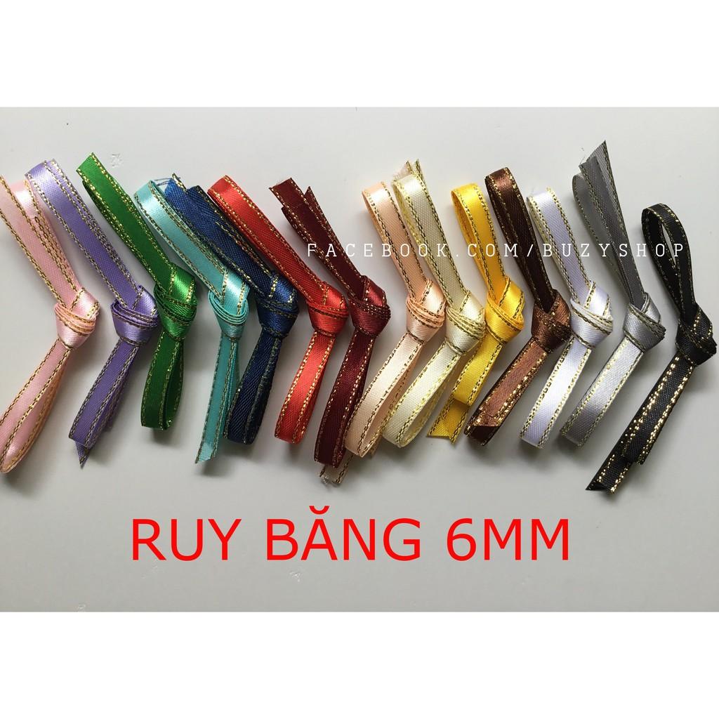 (bó 5 mét) ruy băng lụa viền kim tuyến 6mm