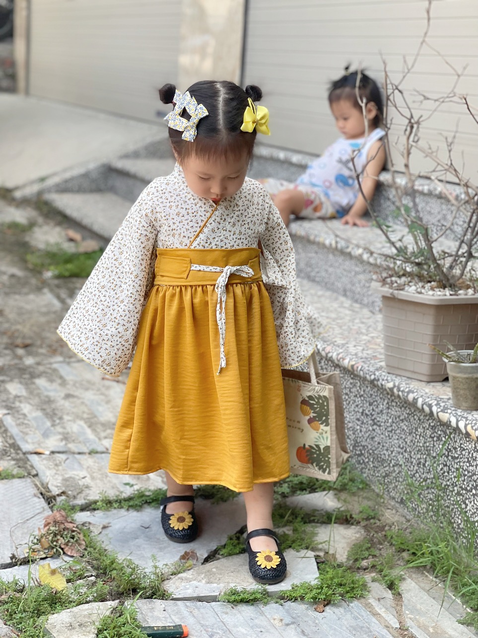 Váy Kimono Nhật Bản Cách Điệu Bé Gái 3 Đến 18kg, Đầm Bé Gái Chất Lụa Ướt + Đũi Cara