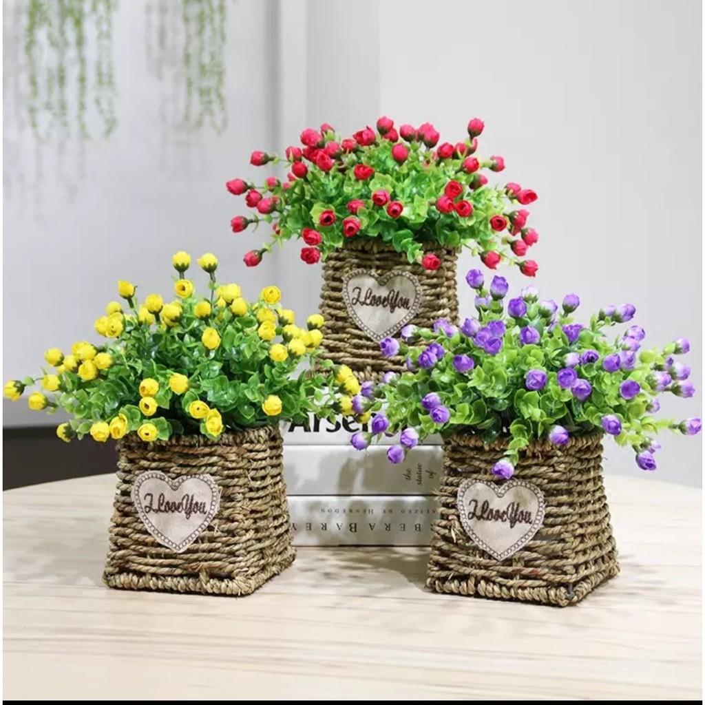 Nụ hoa hồng nhân tạo điểm bình trang trí kệ tủ, bàn trà tự nhiên giống thật decor phòng khách, phòng ngủ, nhà hàng