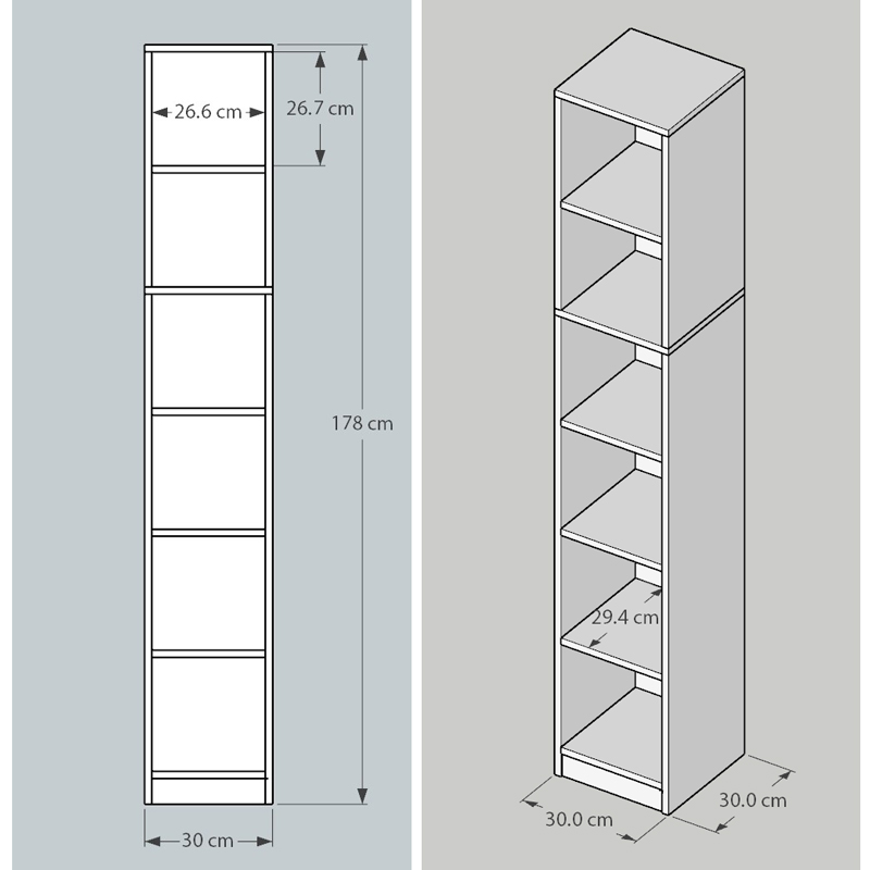 Tủ Sách Gỗ 6 Tầng Dài 30cm Màu Oak, Walnut Thương Hiệu SIB Decor KSG101