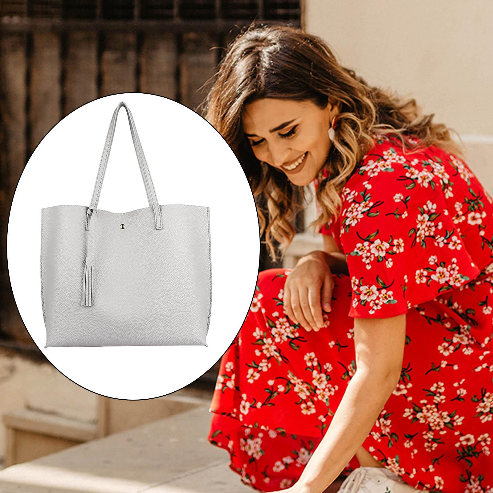 Women's Soft Faux Leather Tote Shoulder Bag, Big Capacity Tassel Handbag