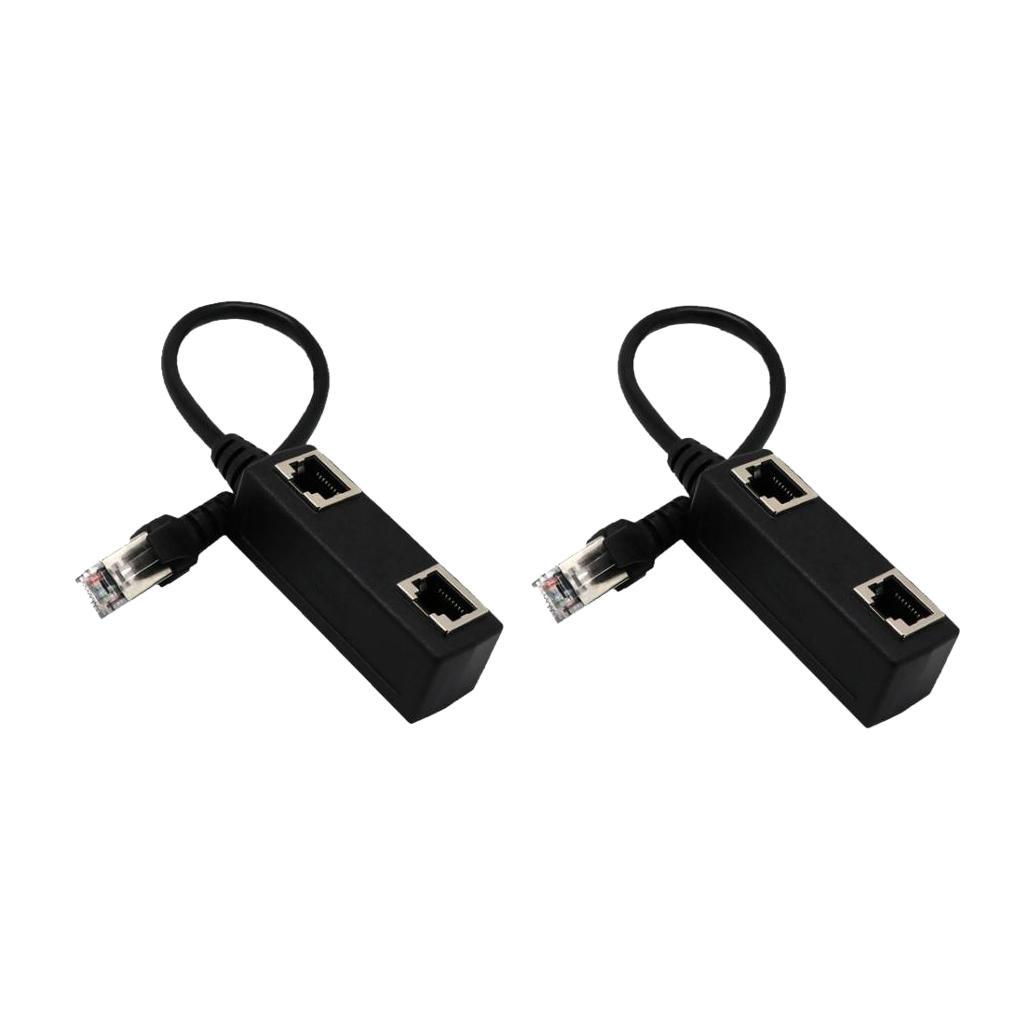 2pcs 1 To 2 LAN Ethernet Network RJ45 Plug Connector Splitter Adapter Cable
