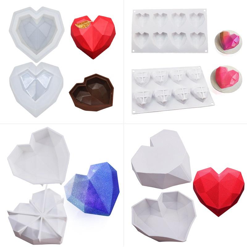 ✿✿✿Khuôn 3D Kim Cương Trái Tim Bằng Silicone Khuôn Làm Bánh Nướng Bánh Xốp Voan Chocolate Mousse